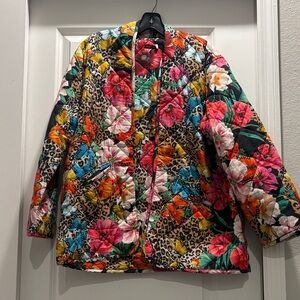 Johnny Was Floral Leopard Print Quilted Jacket